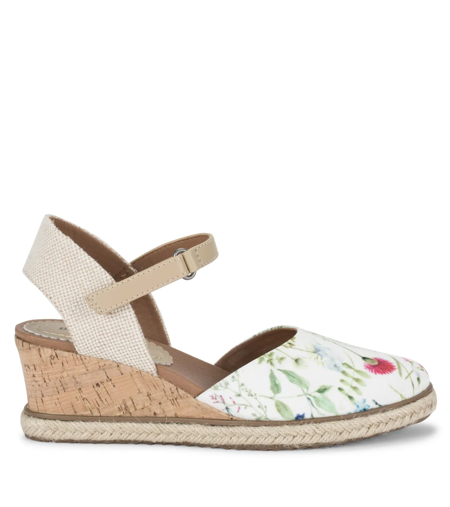 Baretraps Wedge Sandals^Ocean Closed Toe Wedge Sandal WhiteMultiFlowerCanvas