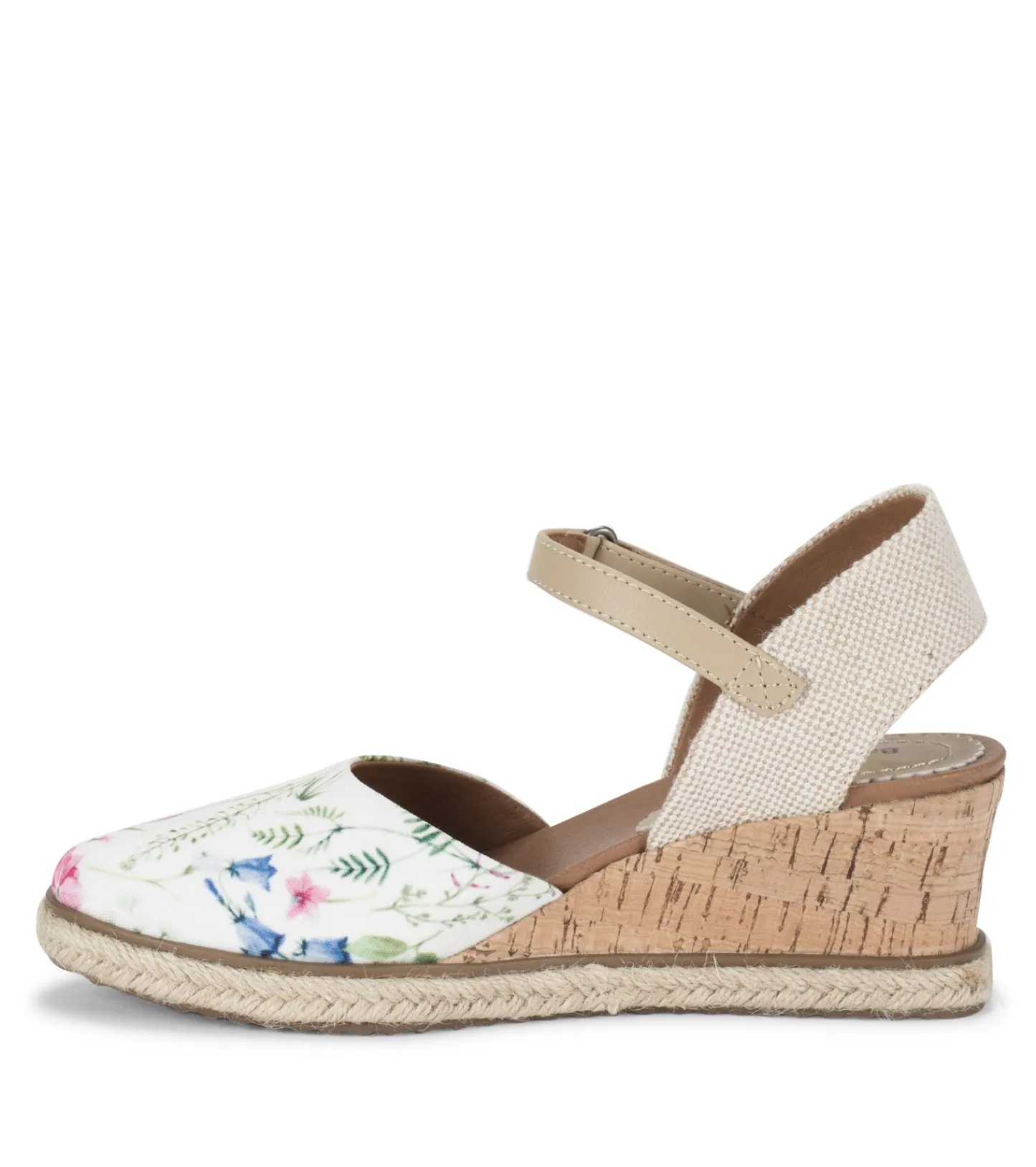 Baretraps Wedge Sandals^Ocean Closed Toe Wedge Sandal WhiteMultiFlowerCanvas