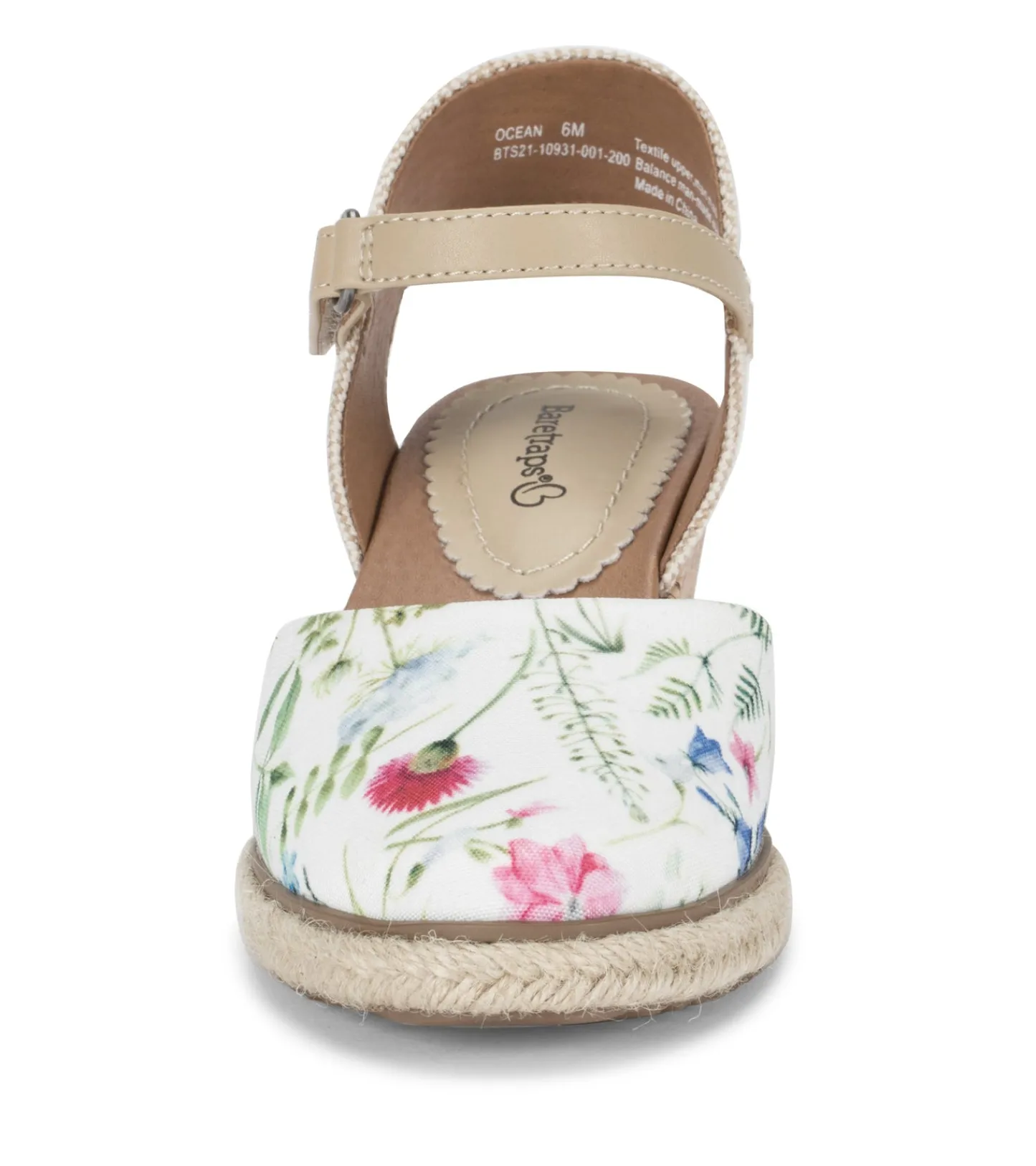 Baretraps Wedge Sandals^Ocean Closed Toe Wedge Sandal WhiteMultiFlowerCanvas