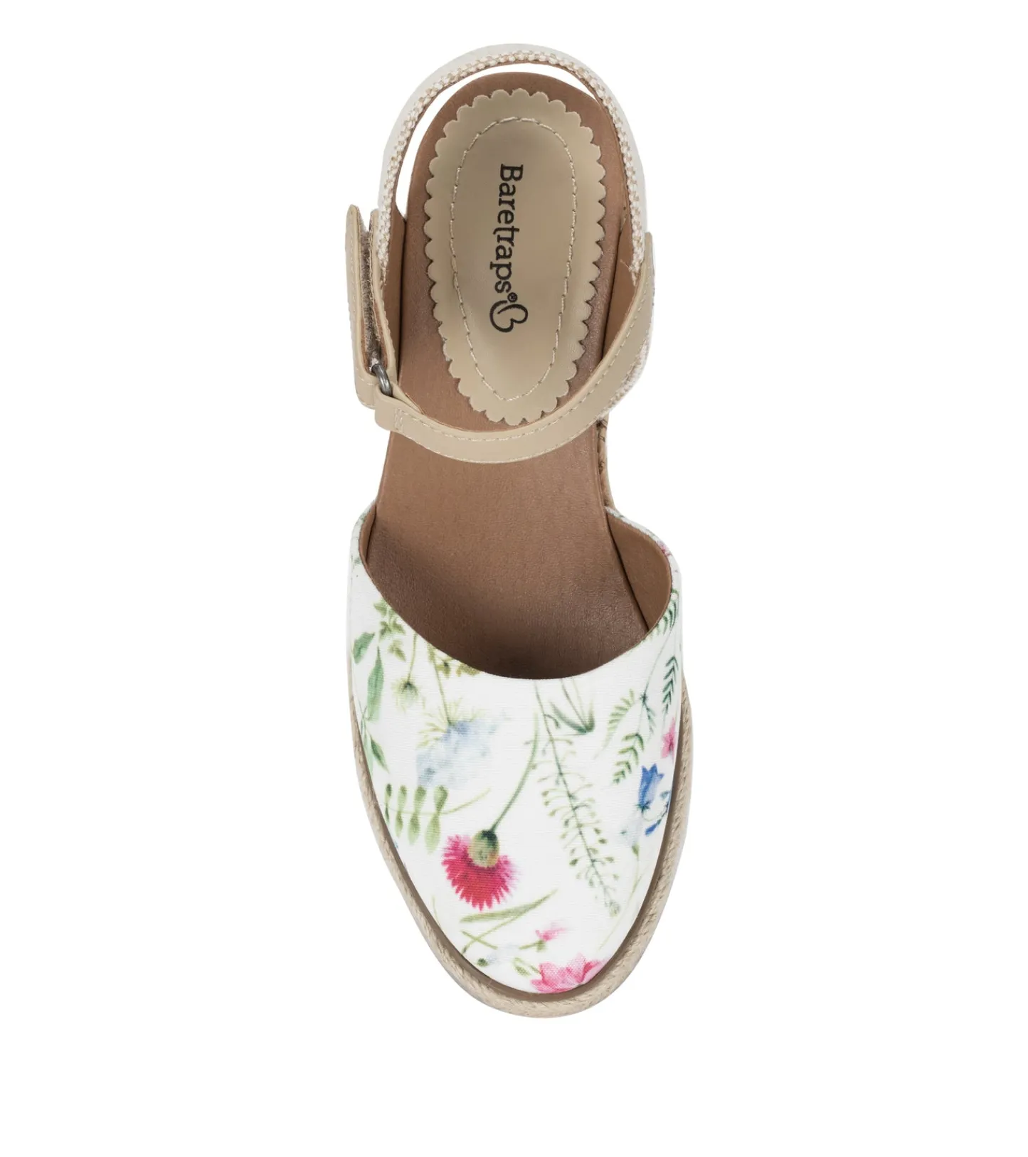 Baretraps Wedge Sandals^Ocean Closed Toe Wedge Sandal WhiteMultiFlowerCanvas